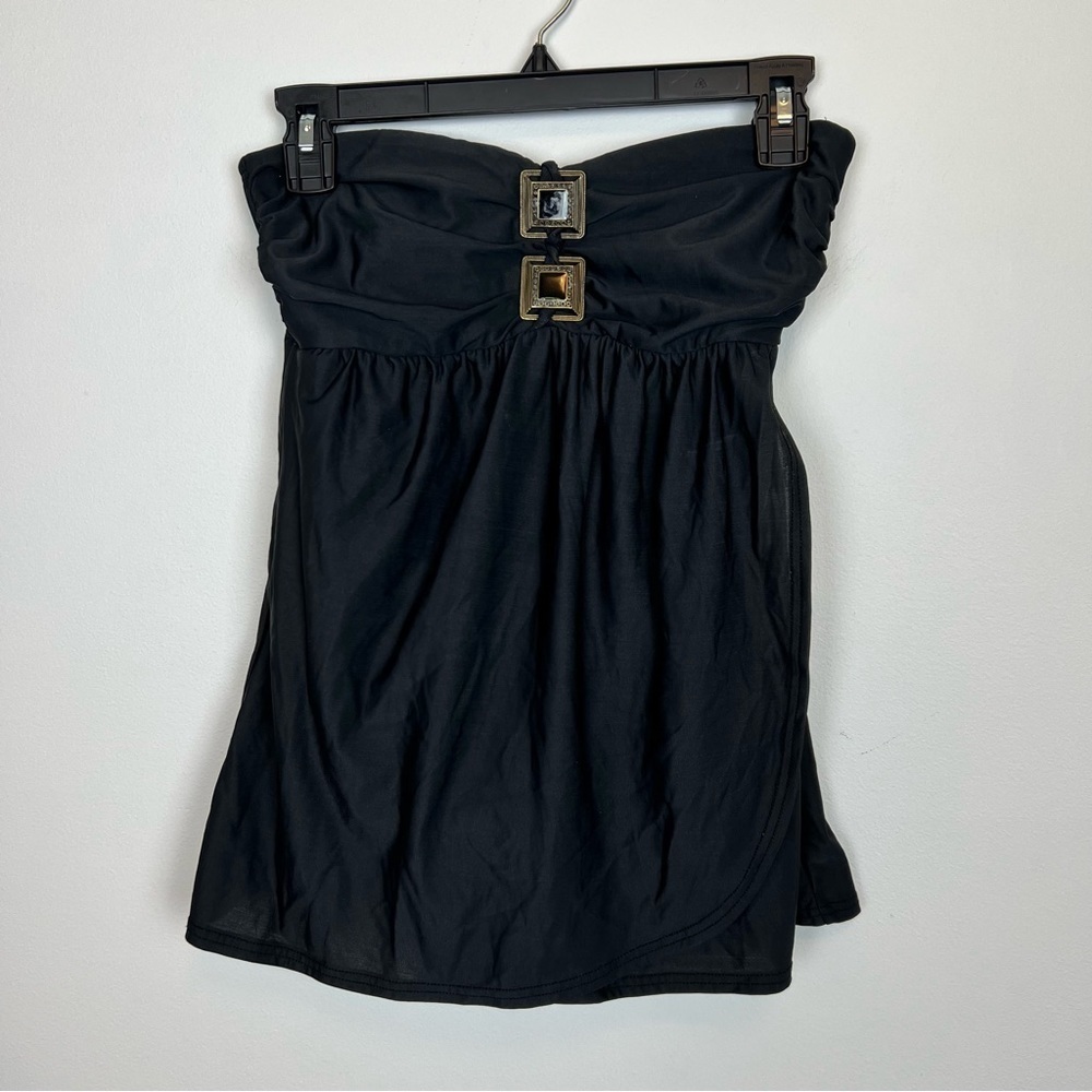 Miraclesuit Embellished One Piece Bathing Suit- Black strapless wrap style no sz